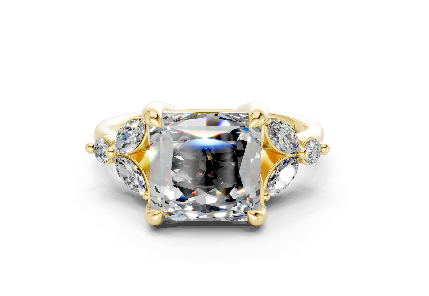Elysium Emerald Gemstone Accent Princess Cut 1.9mm Engagement Ring