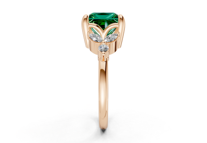 Elysium Emerald Gemstone Accent Princess Cut 1.9mm Engagement Ring