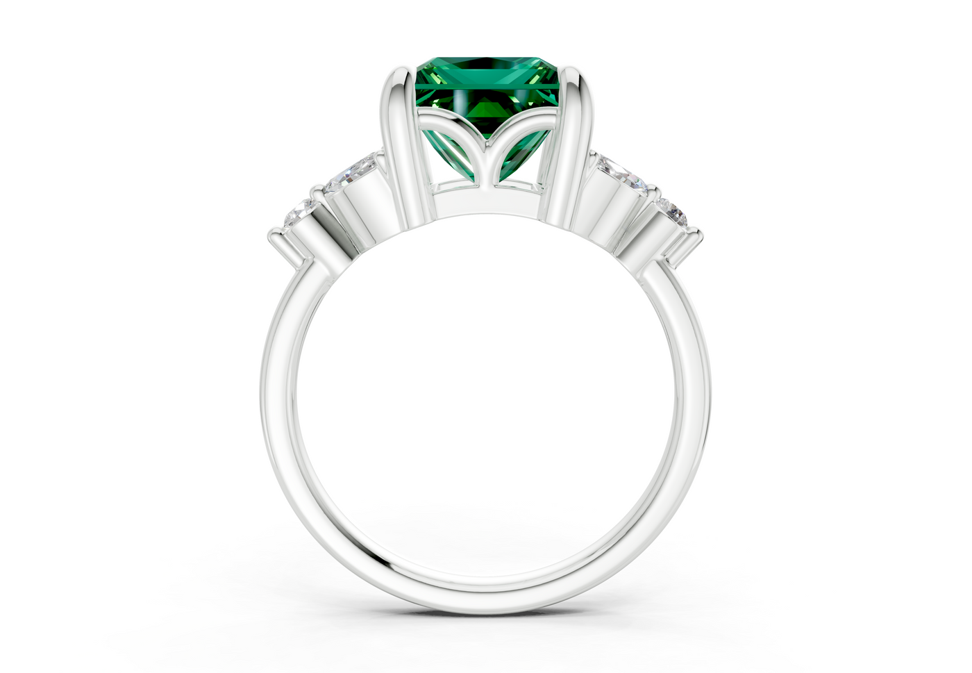 Elysium Emerald Gemstone Accent Princess Cut 1.9mm Engagement Ring
