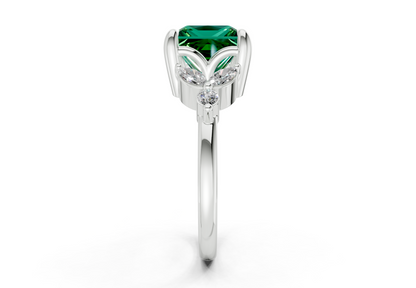 Elysium Emerald Gemstone Accent Princess Cut 1.9mm Engagement Ring