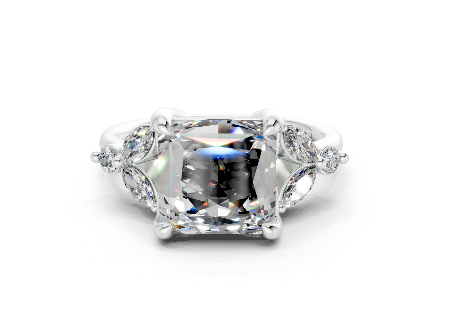 Elysium Emerald Gemstone Accent Princess Cut 1.9mm Engagement Ring