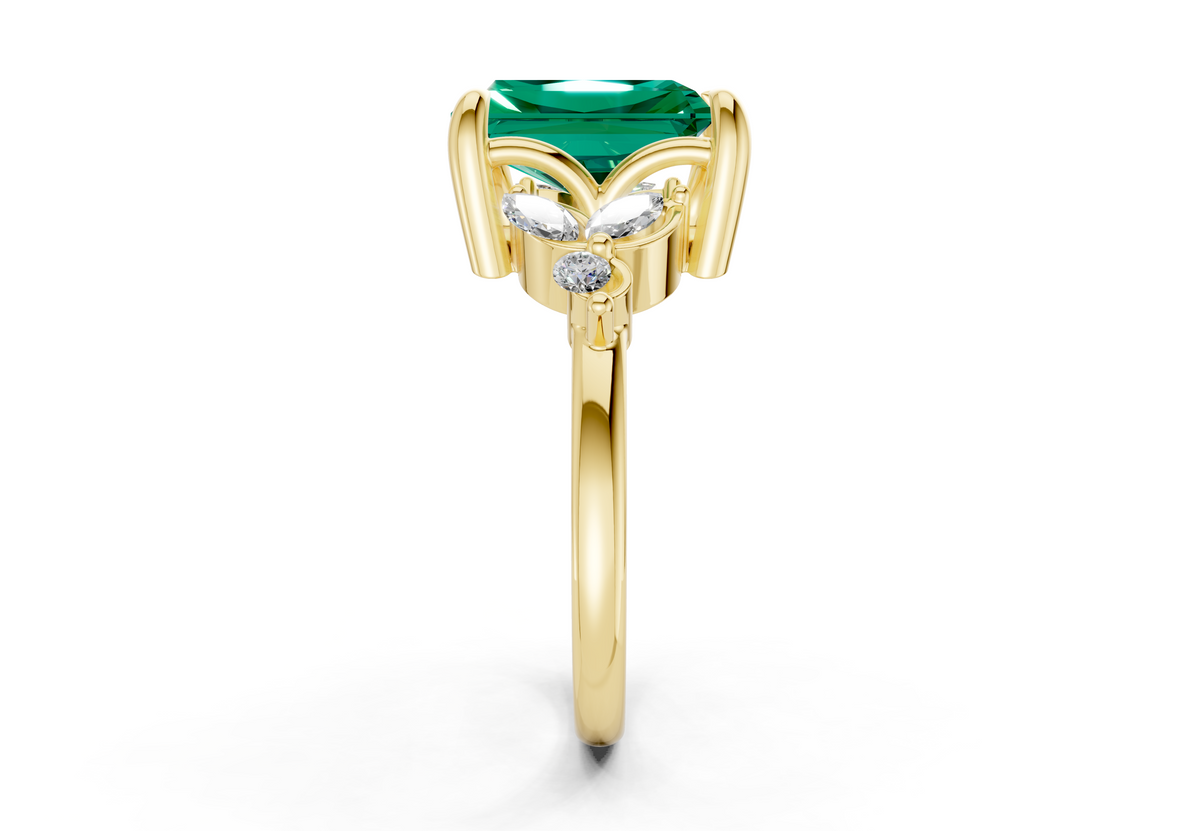Elysium Emerald Gemstone Accent Radiant Cut 1.9mm Engagement Ring