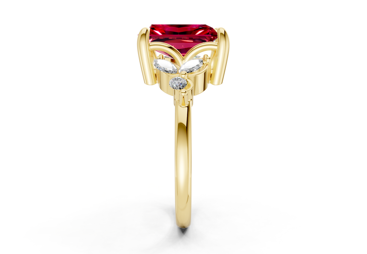 Elysium Ruby Gemstone Accent Radiant Cut 1.9mm Engagement Ring