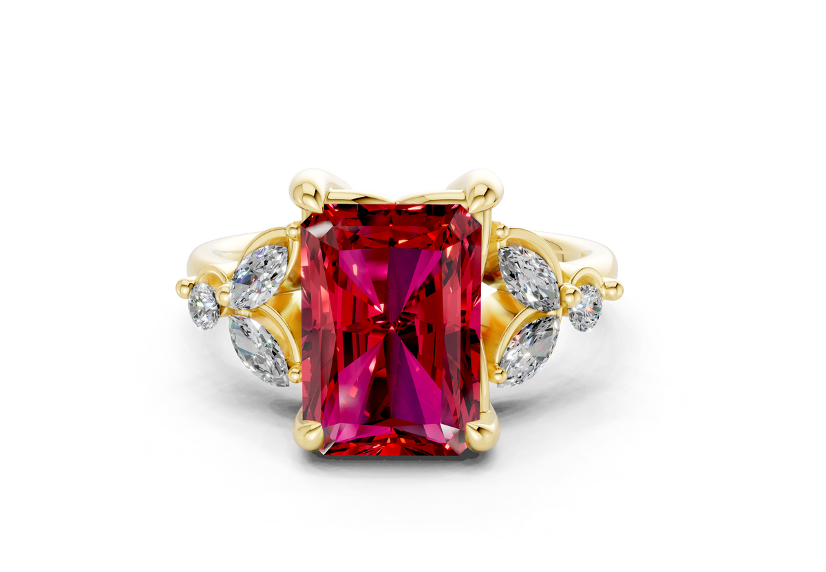 Elysium Ruby Gemstone Accent Radiant Cut 1.9mm Engagement Ring