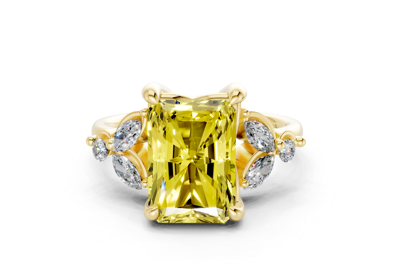 Elysium Yellow Diamond Accent Radiant Cut 1.9mm Engagement Ring