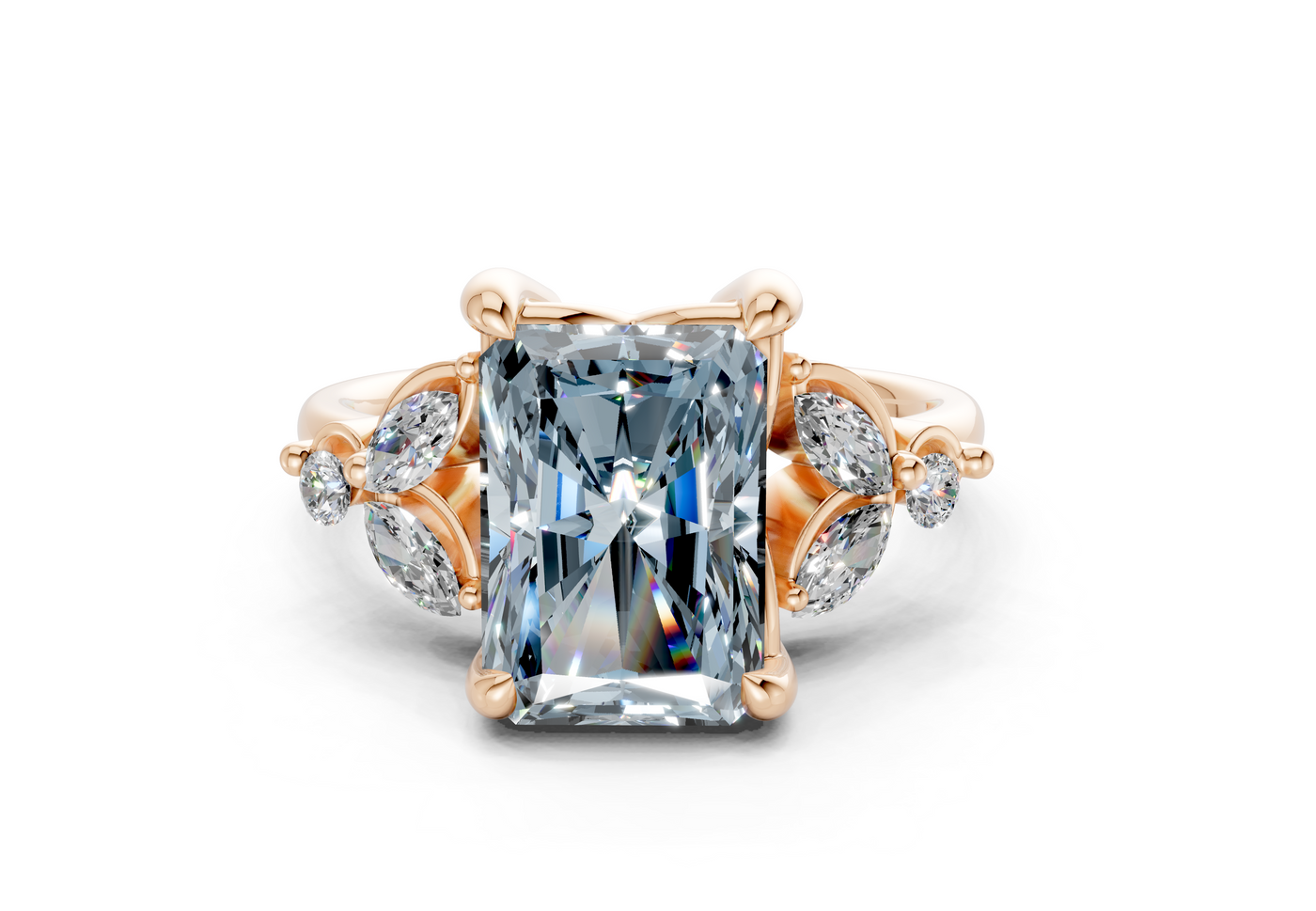 Elysium Blue Diamond Accent Radiant Cut 1.9mm Engagement Ring