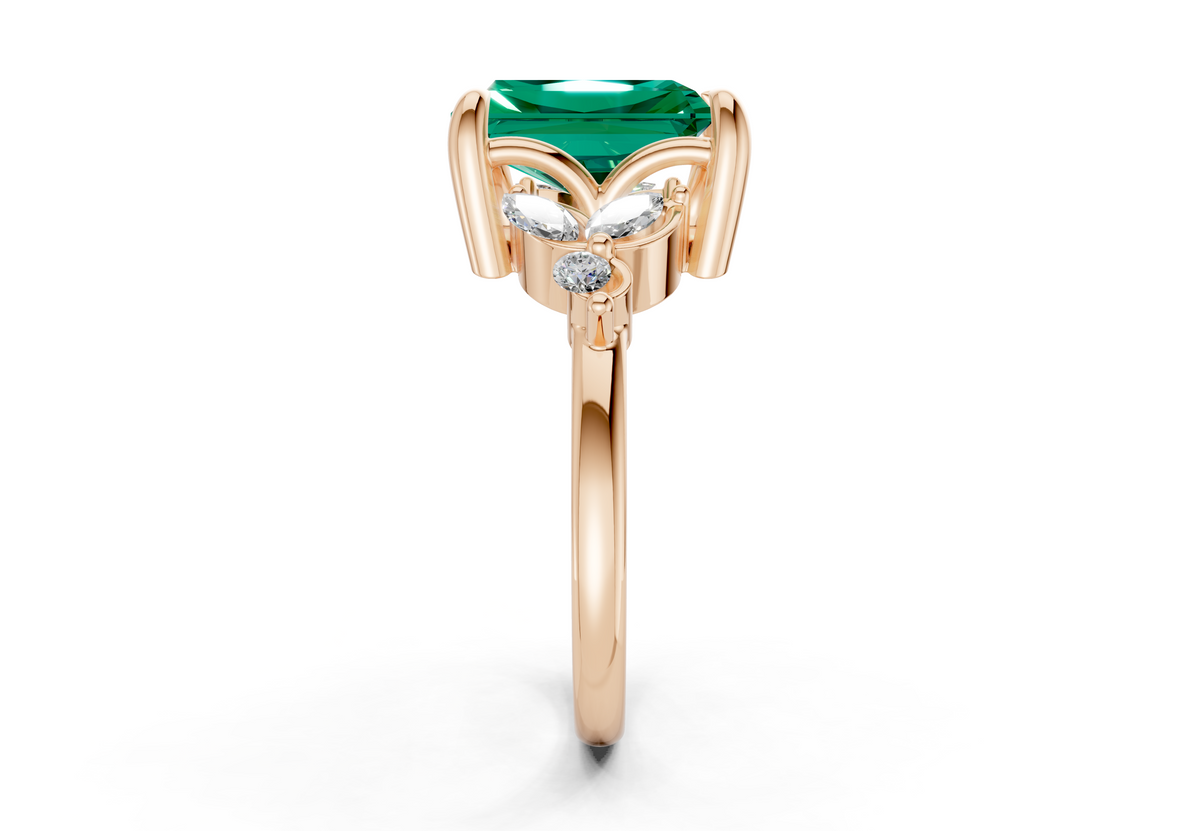 Elysium Emerald Gemstone Accent Radiant Cut 1.9mm Engagement Ring