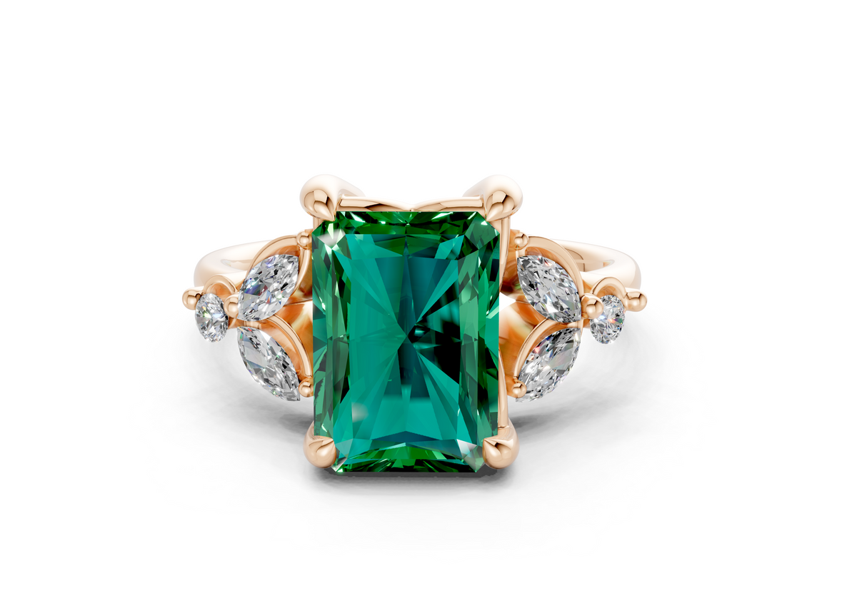 Elysium Emerald Gemstone Accent Radiant Cut 1.9mm Engagement Ring