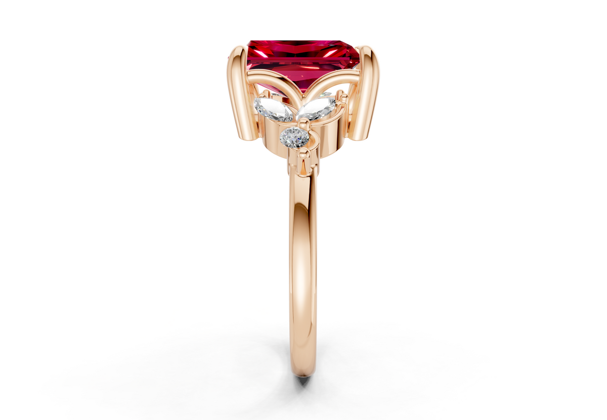 Elysium Ruby Gemstone Accent Radiant Cut 1.9mm Engagement Ring