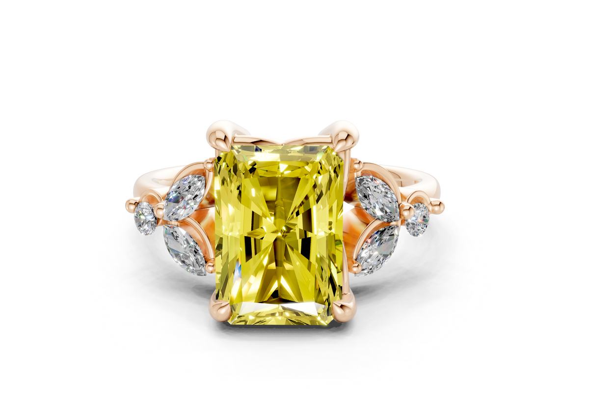Elysium Yellow Diamond Accent Radiant Cut 1.9mm Engagement Ring