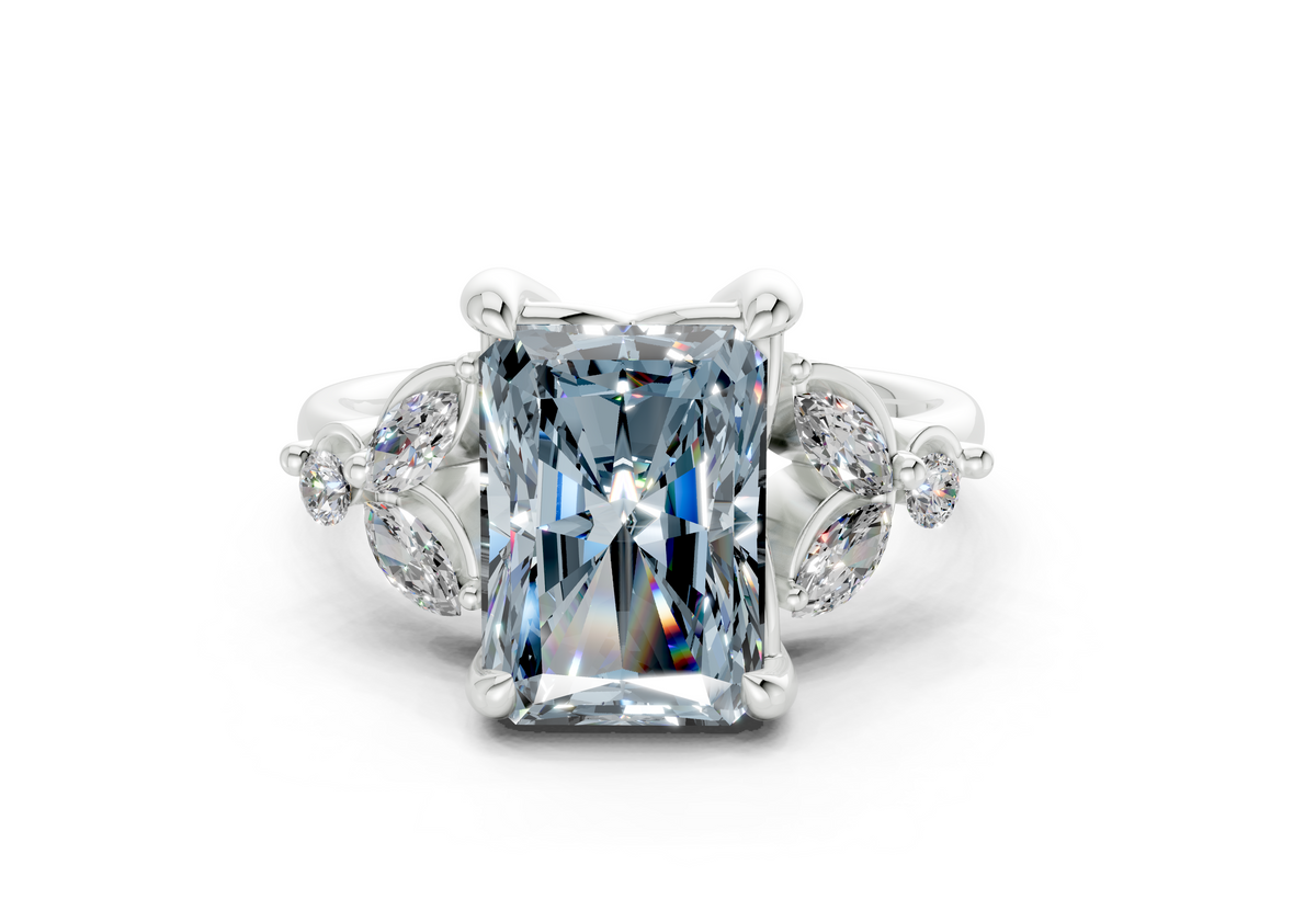 Elysium Blue Diamond Accent Radiant Cut 1.9mm Engagement Ring