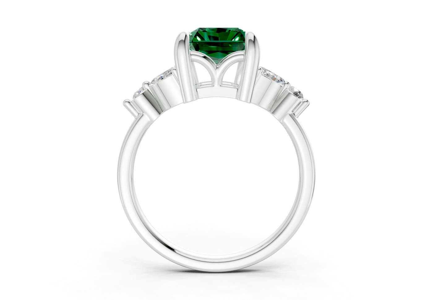 Elysium Emerald Gemstone Accent Radiant Cut 1.9mm Engagement Ring