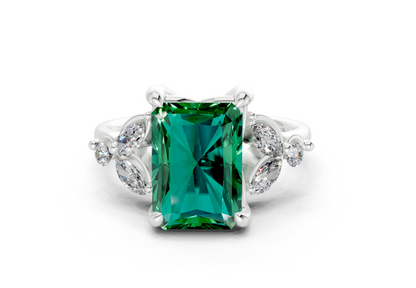 Elysium Emerald Gemstone Accent Radiant Cut 1.9mm Engagement Ring