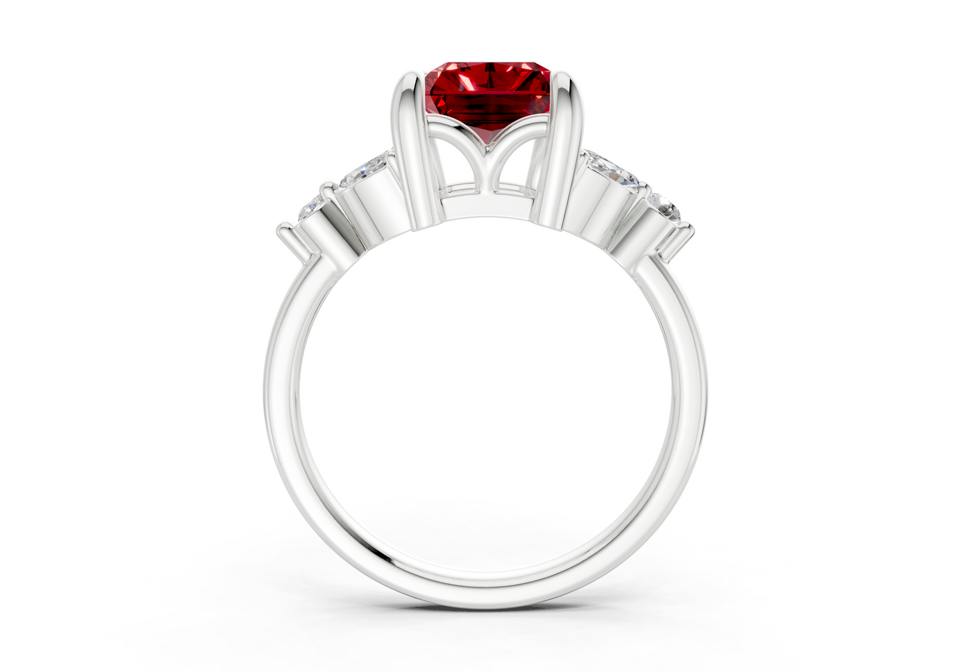 Elysium Ruby Gemstone Accent Radiant Cut 1.9mm Engagement Ring