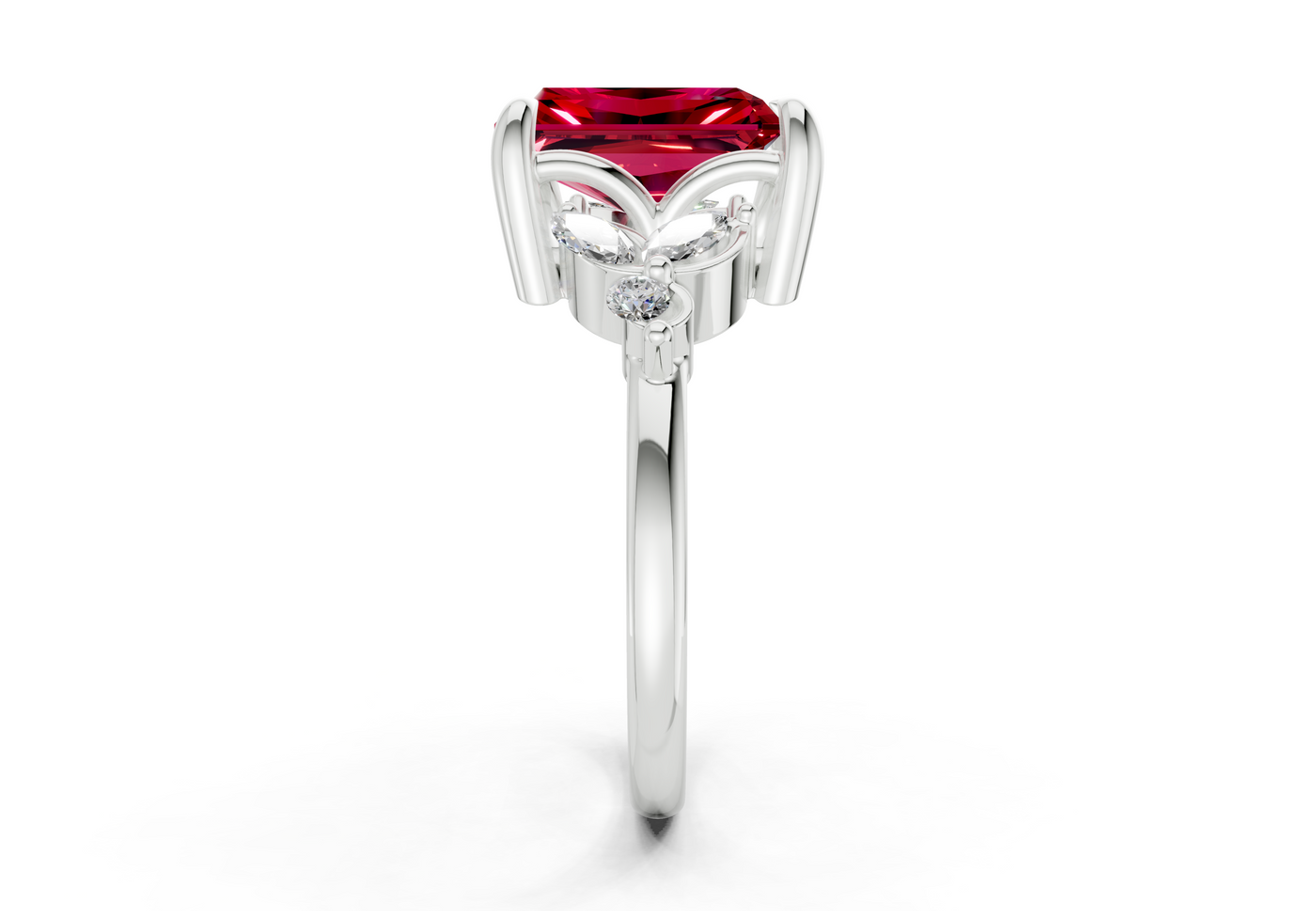 Elysium Ruby Gemstone Accent Radiant Cut 1.9mm Engagement Ring