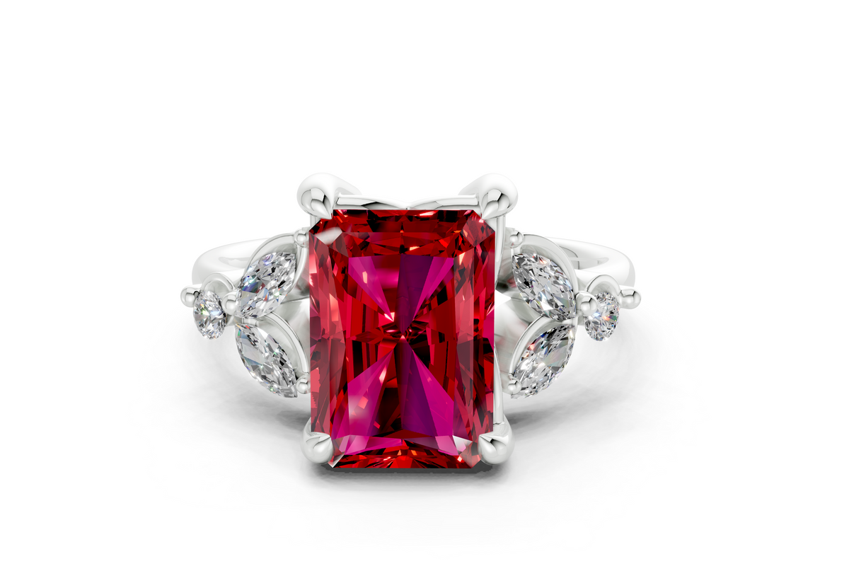 Elysium Ruby Gemstone Accent Radiant Cut 1.9mm Engagement Ring