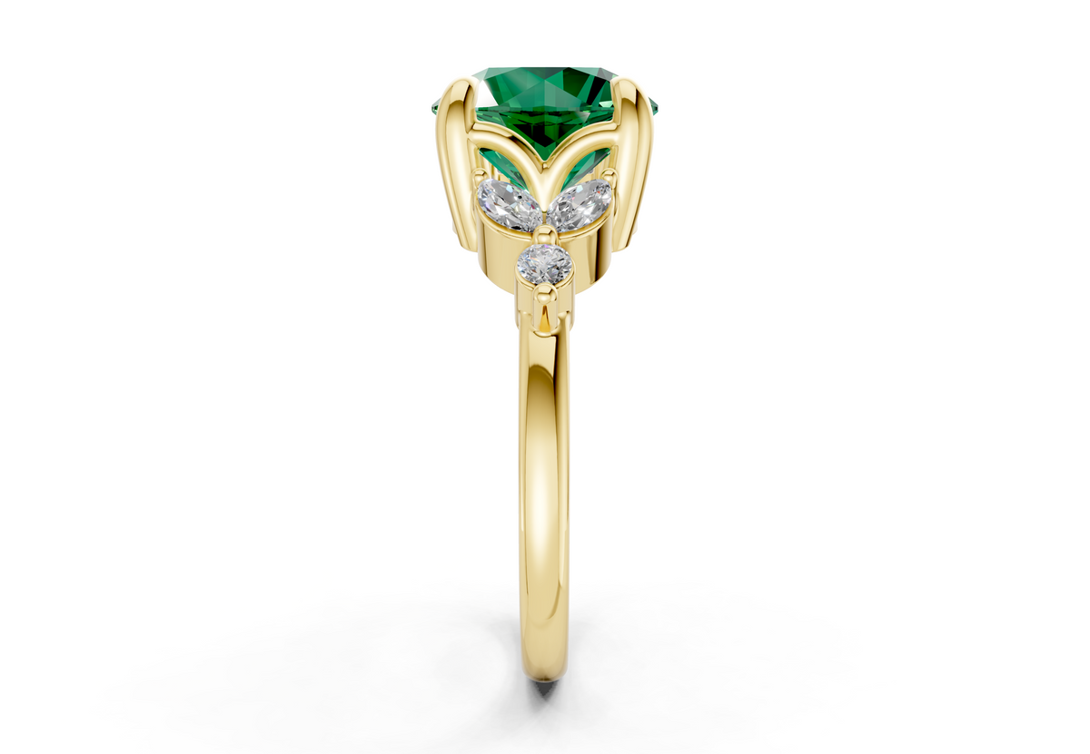 Elysium Emerald Gemstone Accent Round Cut 1.9mm Engagement Ring