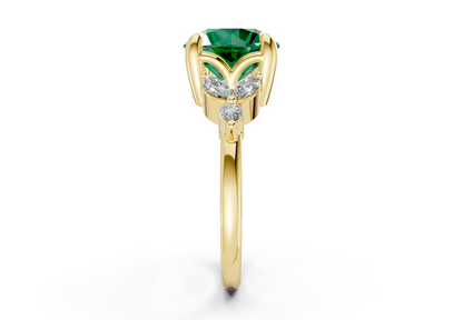 Elysium Emerald Gemstone Accent Round Cut 1.9mm Engagement Ring
