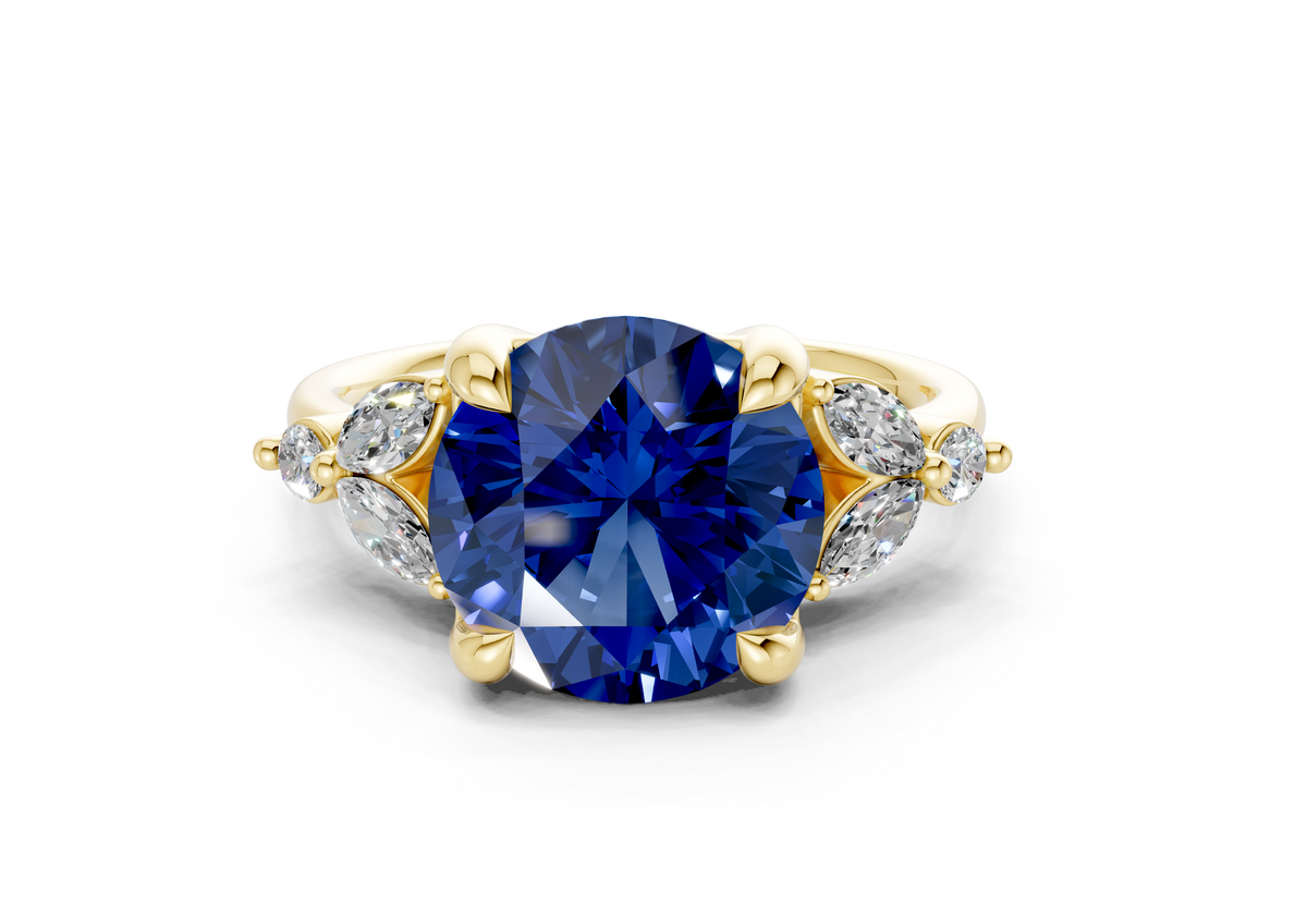 Elysium Sapphire Gemstone Accent Round Cut 1.9mm Engagement Ring