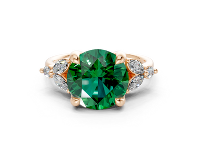 Elysium Emerald Gemstone Accent Round Cut 1.9mm Engagement Ring
