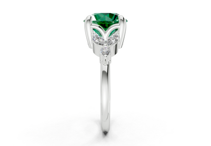 Elysium Emerald Gemstone Accent Round Cut 1.9mm Engagement Ring