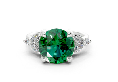 Elysium Emerald Gemstone Accent Round Cut 1.9mm Engagement Ring
