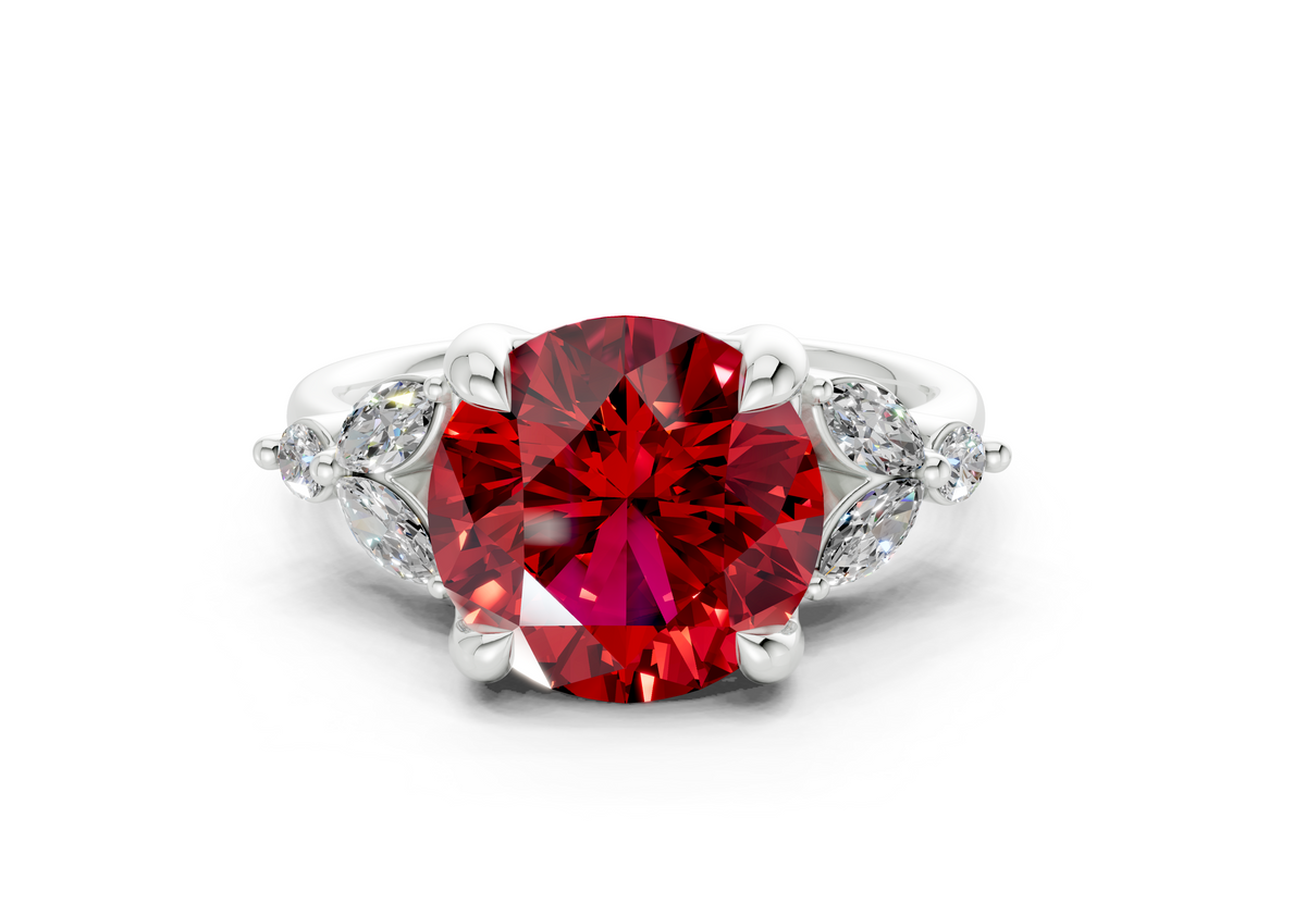 Elysium Ruby Gemstone Accent Round Cut 1.9mm Engagement Ring