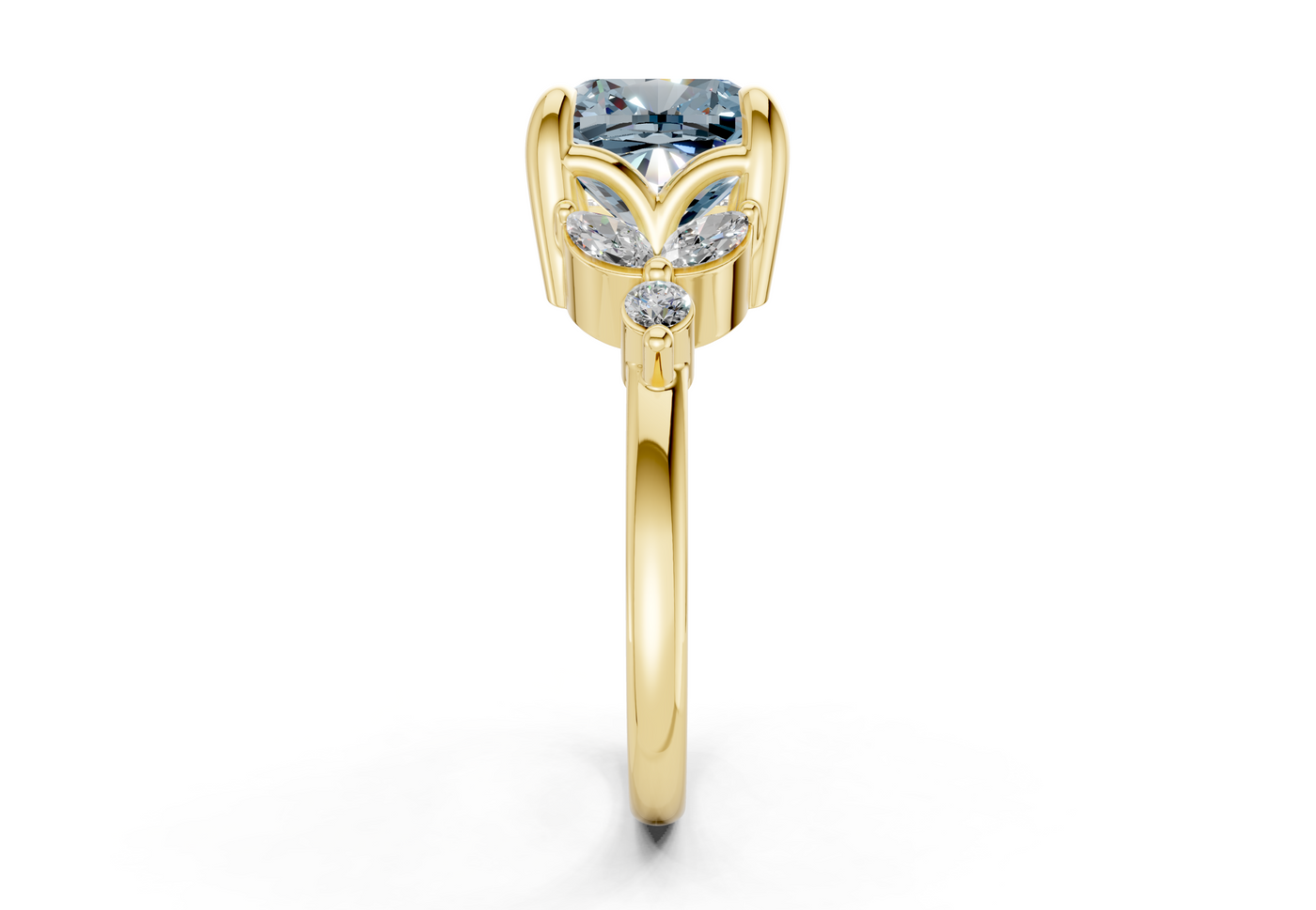Elysium Blue Diamond Accent Cushion Square Cut 1.9mm Engagement Ring