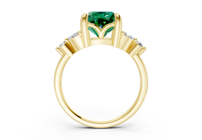 Elysium Emerald Gemstone Accent Cushion Square Cut 1.9mm Engagement Ring