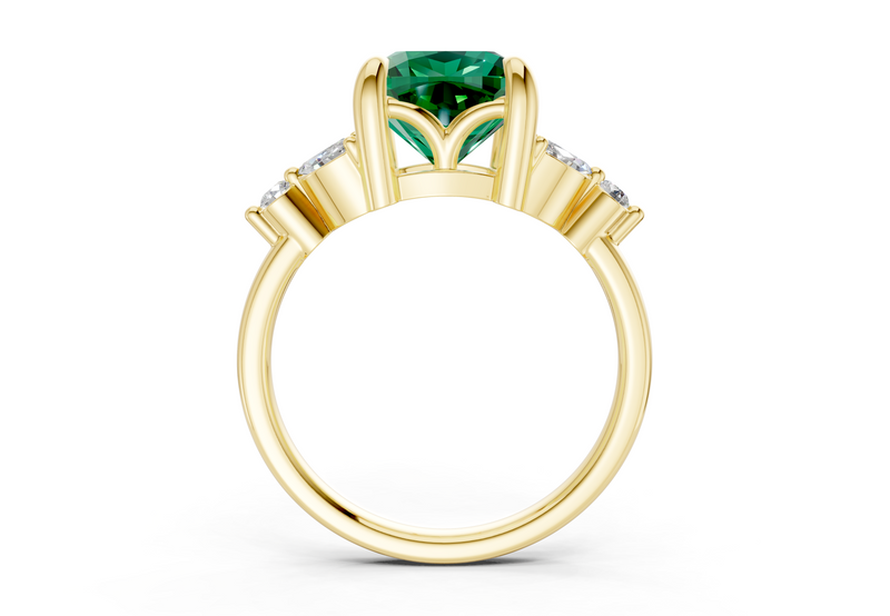 Elysium Emerald Gemstone Accent Cushion Square Cut 1.9mm Engagement Ring
