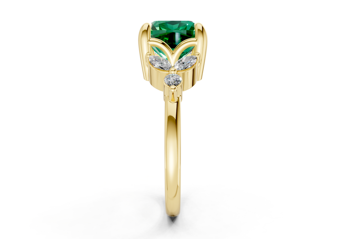 Elysium Emerald Gemstone Accent Cushion Square Cut 1.9mm Engagement Ring
