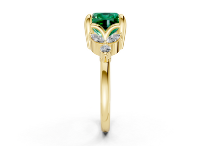 Elysium Emerald Gemstone Accent Cushion Square Cut 1.9mm Engagement Ring