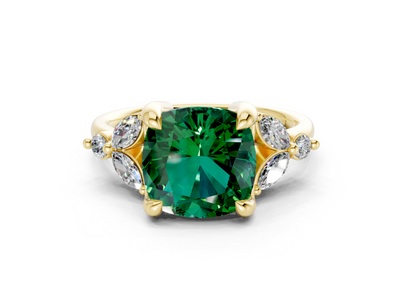 Elysium Emerald Gemstone Accent Cushion Square Cut 1.9mm Engagement Ring
