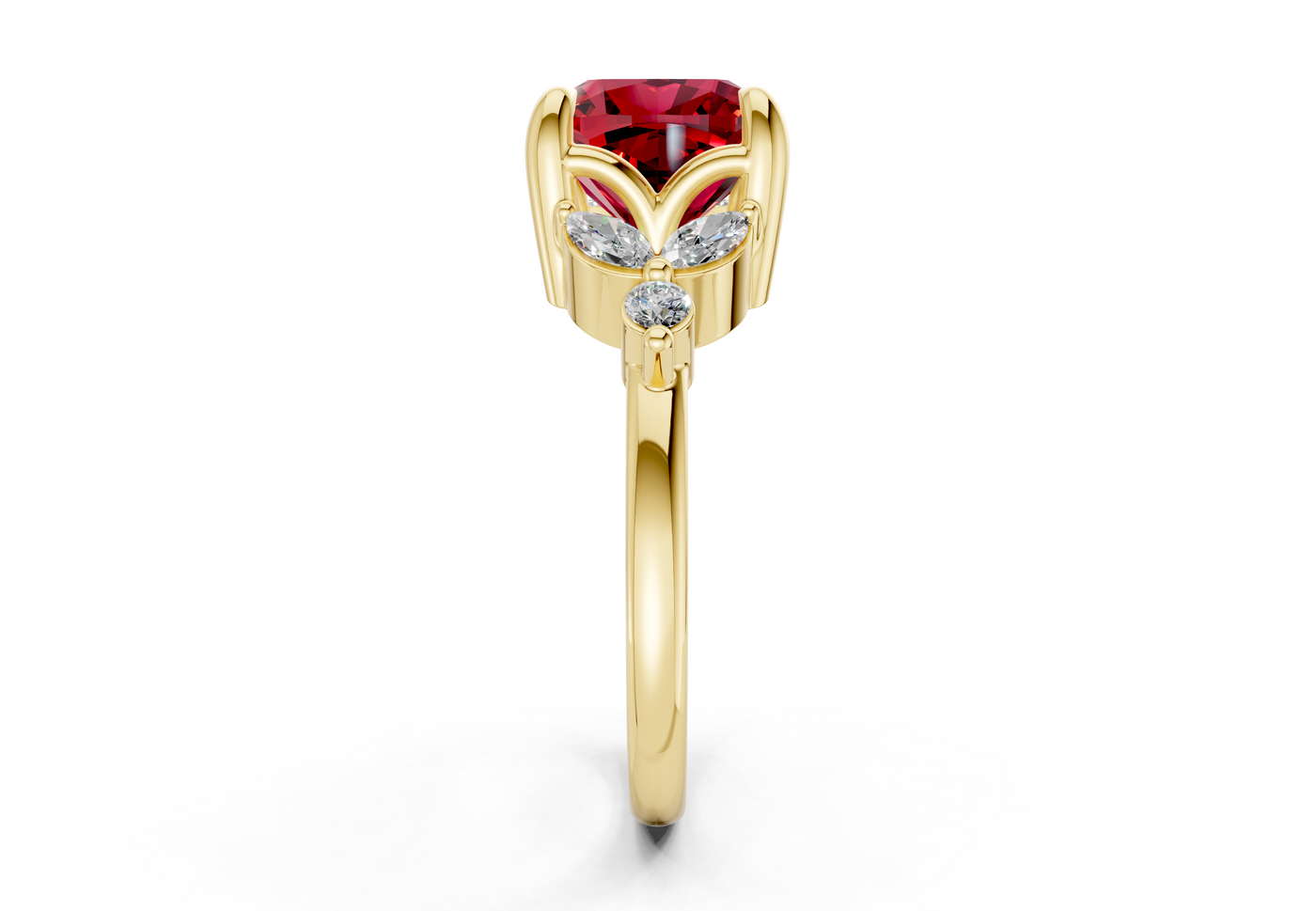 Elysium Ruby Gemstone Accent Cushion Square Cut 1.9mm Engagement Ring