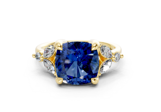 Elysium Sapphire Gemstone Accent Cushion Square Cut 1.9mm Engagement Ring