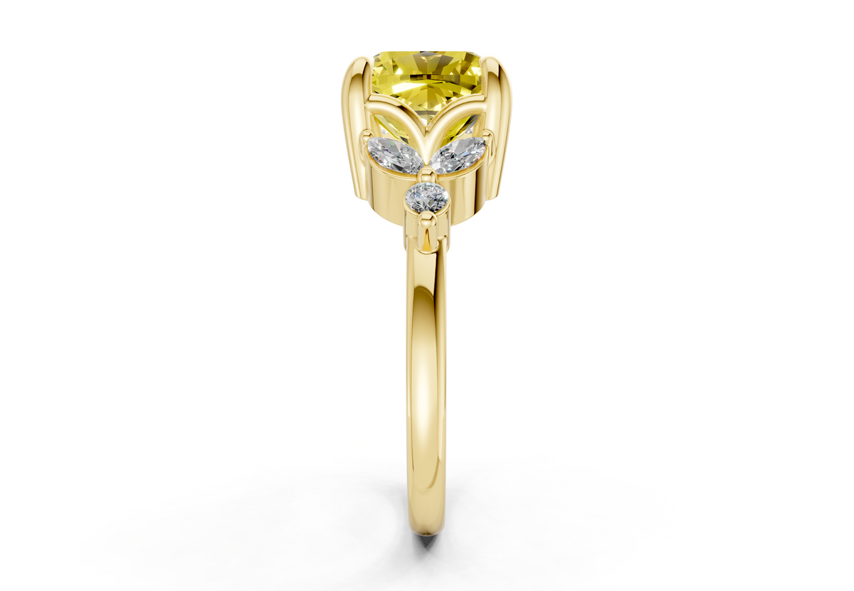 Elysium Yellow Diamond Accent Cushion Square Cut 1.9mm Engagement Ring