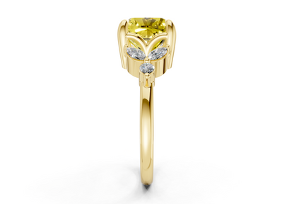 Elysium Yellow Diamond Accent Cushion Square Cut 1.9mm Engagement Ring