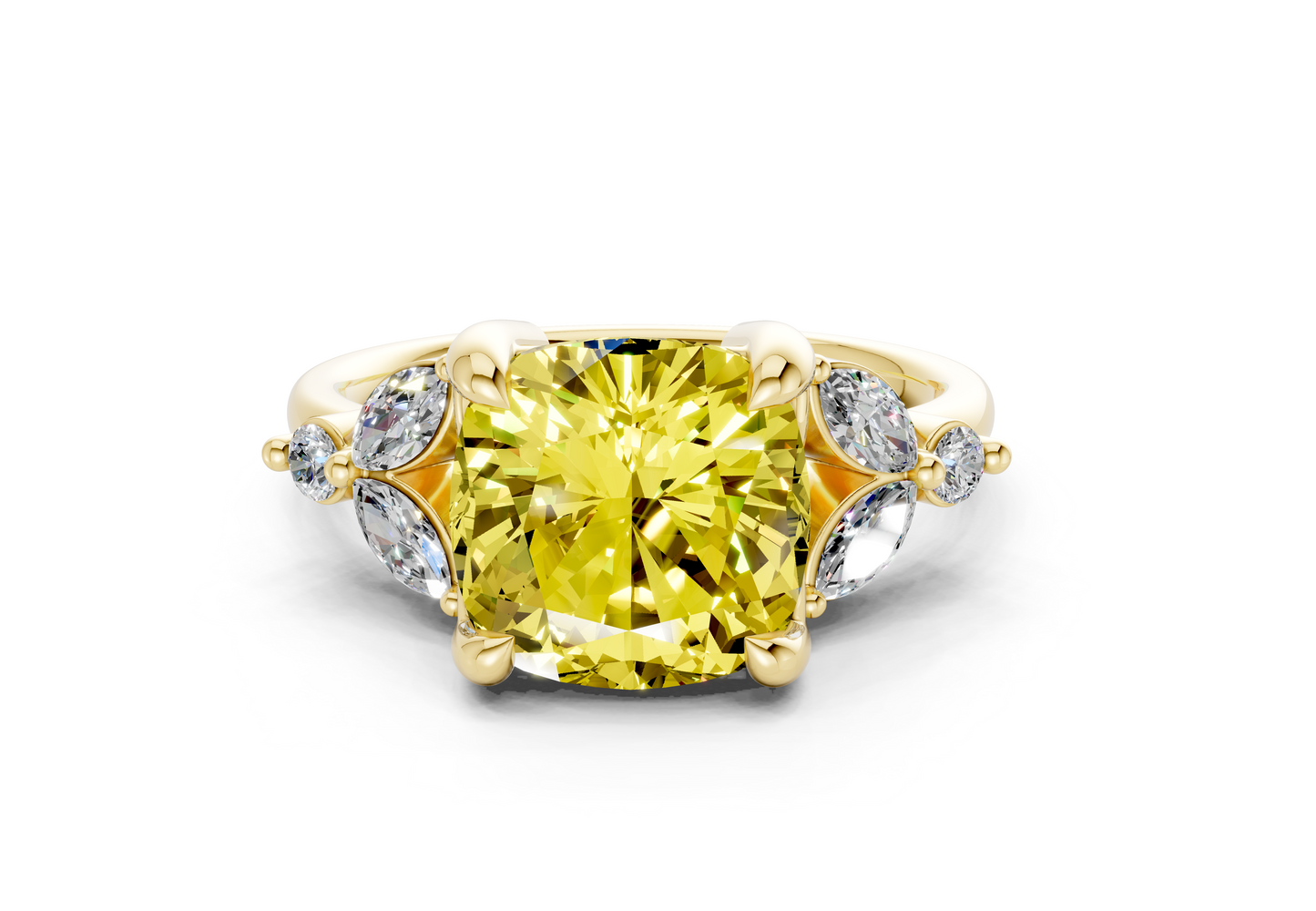 Elysium Yellow Diamond Accent Cushion Square Cut 1.9mm Engagement Ring