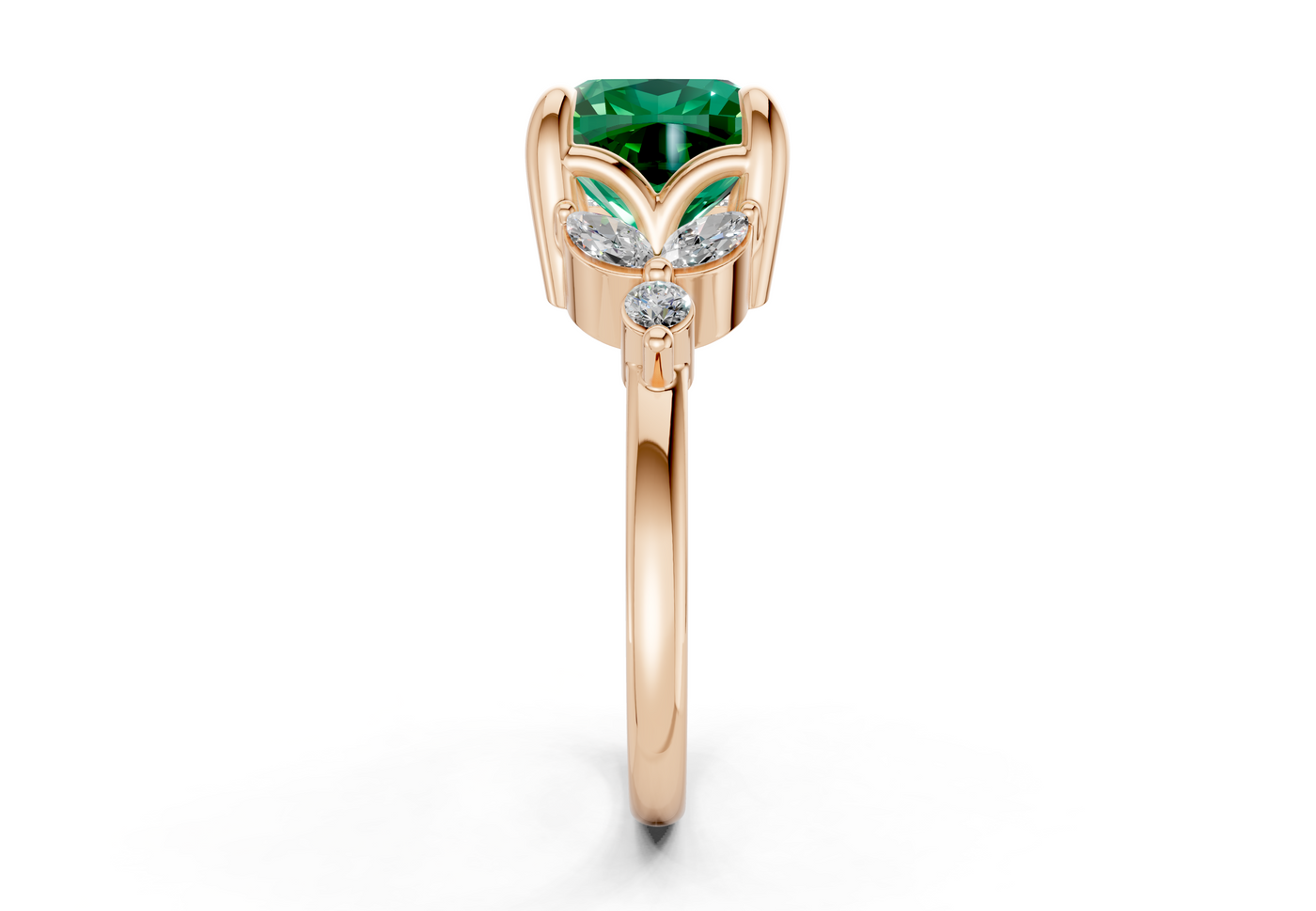 Elysium Emerald Gemstone Accent Cushion Square Cut 1.9mm Engagement Ring