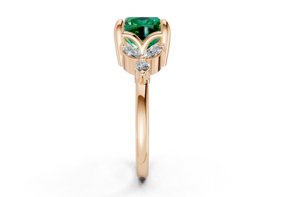 Elysium Emerald Gemstone Accent Cushion Square Cut 1.9mm Engagement Ring