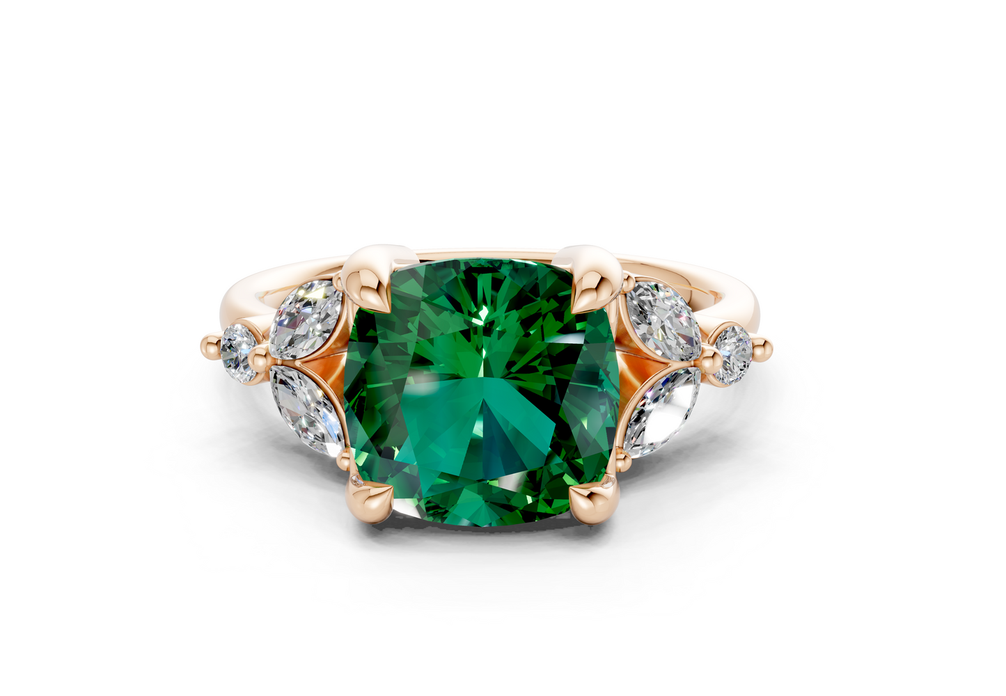 Elysium Emerald Gemstone Accent Cushion Square Cut 1.9mm Engagement Ring