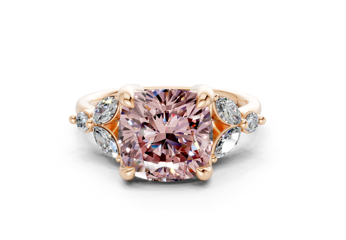 Elysium Pink Diamond Accent Cushion Square Cut 1.9mm Engagement Ring