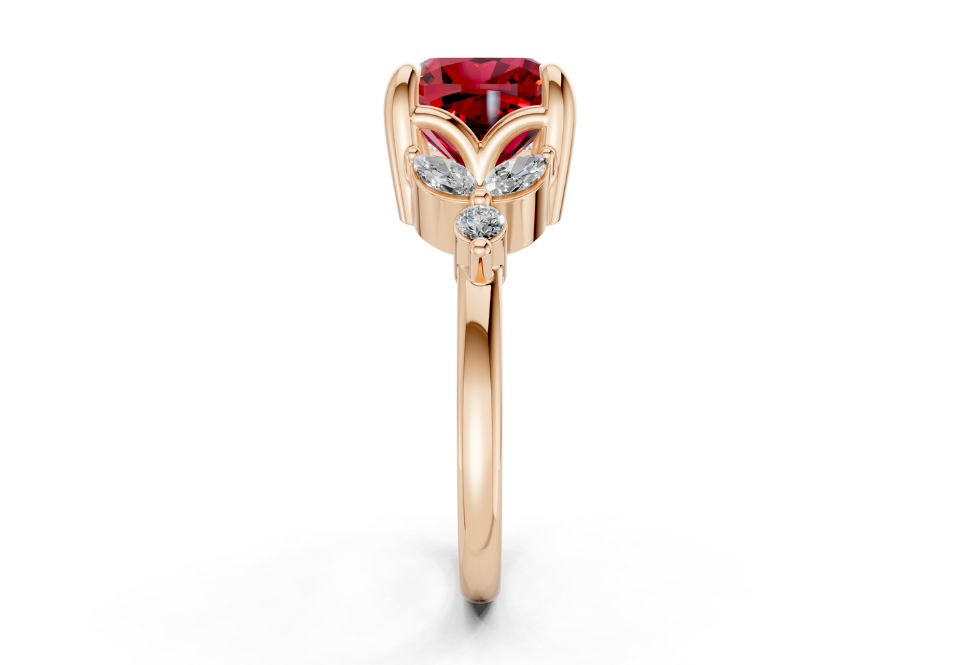 Elysium Ruby Gemstone Accent Cushion Square Cut 1.9mm Engagement Ring