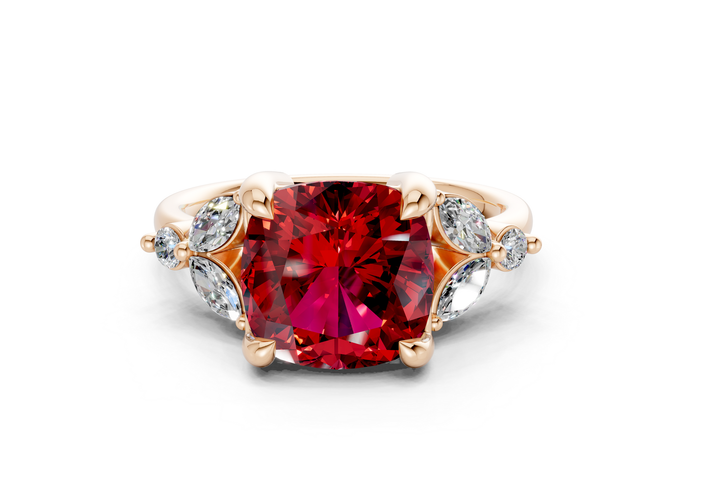 Elysium Ruby Gemstone Accent Cushion Square Cut 1.9mm Engagement Ring