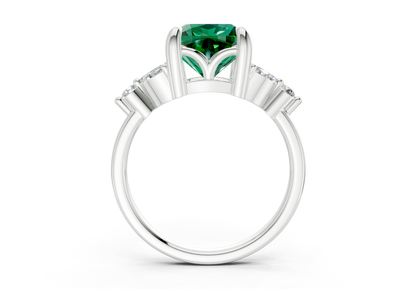Elysium Emerald Gemstone Accent Cushion Square Cut 1.9mm Engagement Ring