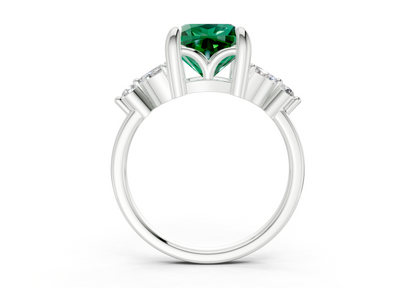 Elysium Emerald Gemstone Accent Cushion Square Cut 1.9mm Engagement Ring