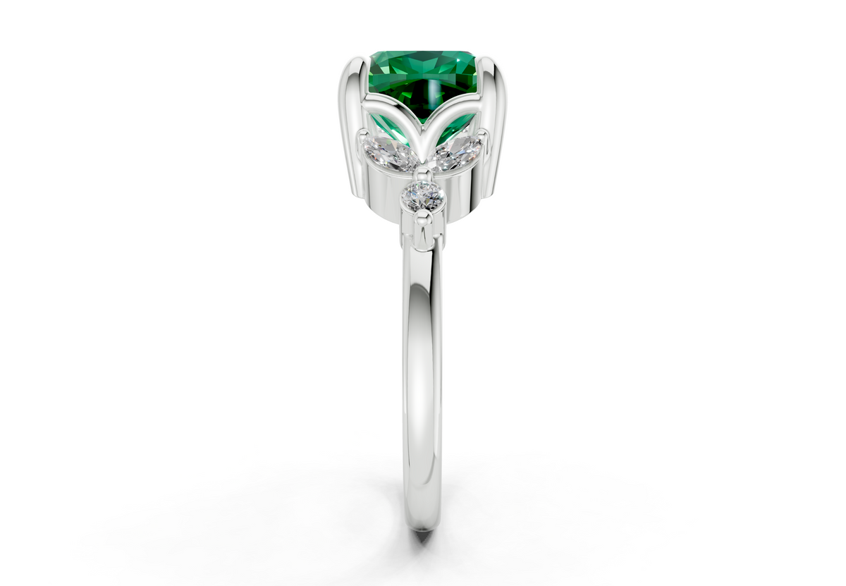Elysium Emerald Gemstone Accent Cushion Square Cut 1.9mm Engagement Ring