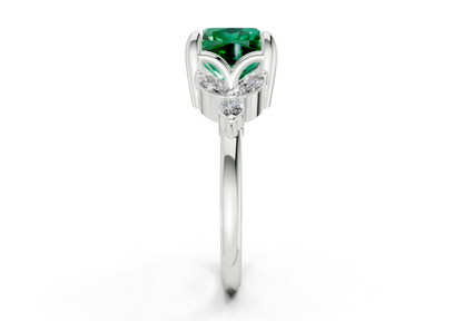 Elysium Emerald Gemstone Accent Cushion Square Cut 1.9mm Engagement Ring
