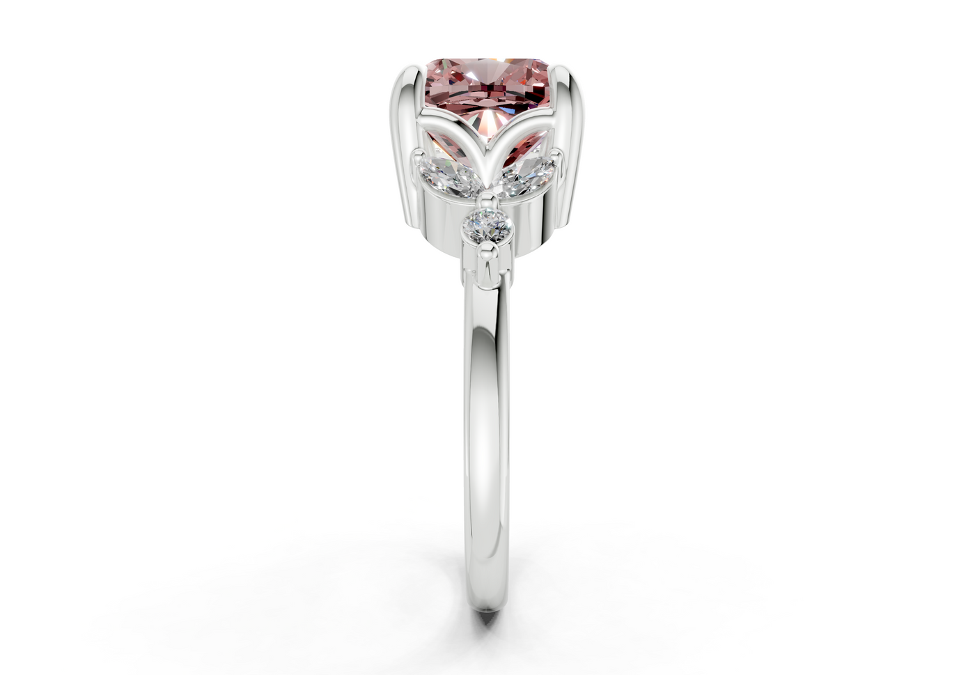 Elysium Pink Diamond Accent Cushion Square Cut 1.9mm Engagement Ring