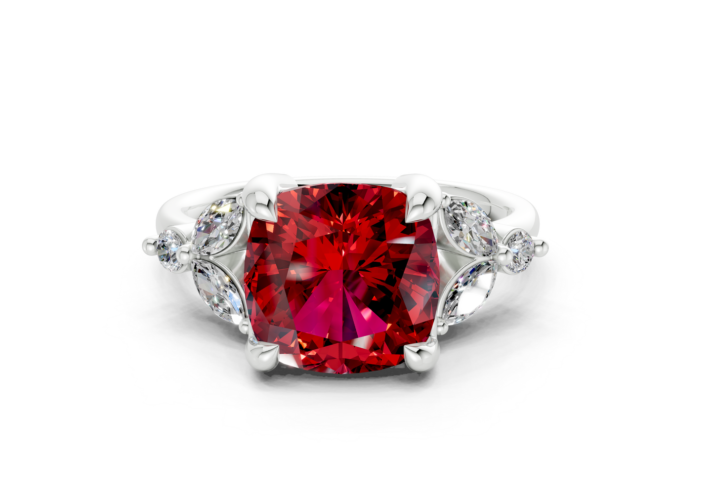 Elysium Ruby Gemstone Accent Cushion Square Cut 1.9mm Engagement Ring